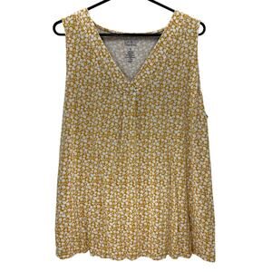 Croft & Barrow Yellow White Motif Rayon Blend Tank Top Womens 1X Shirt